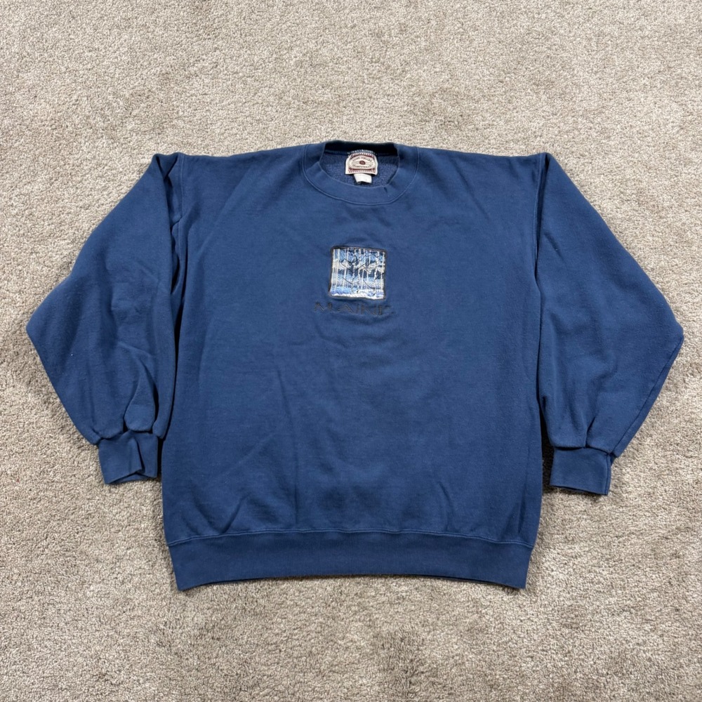 Time Square Sportswear Maine Sweatshirt Mens Large Blue Embroidered Birch Trees